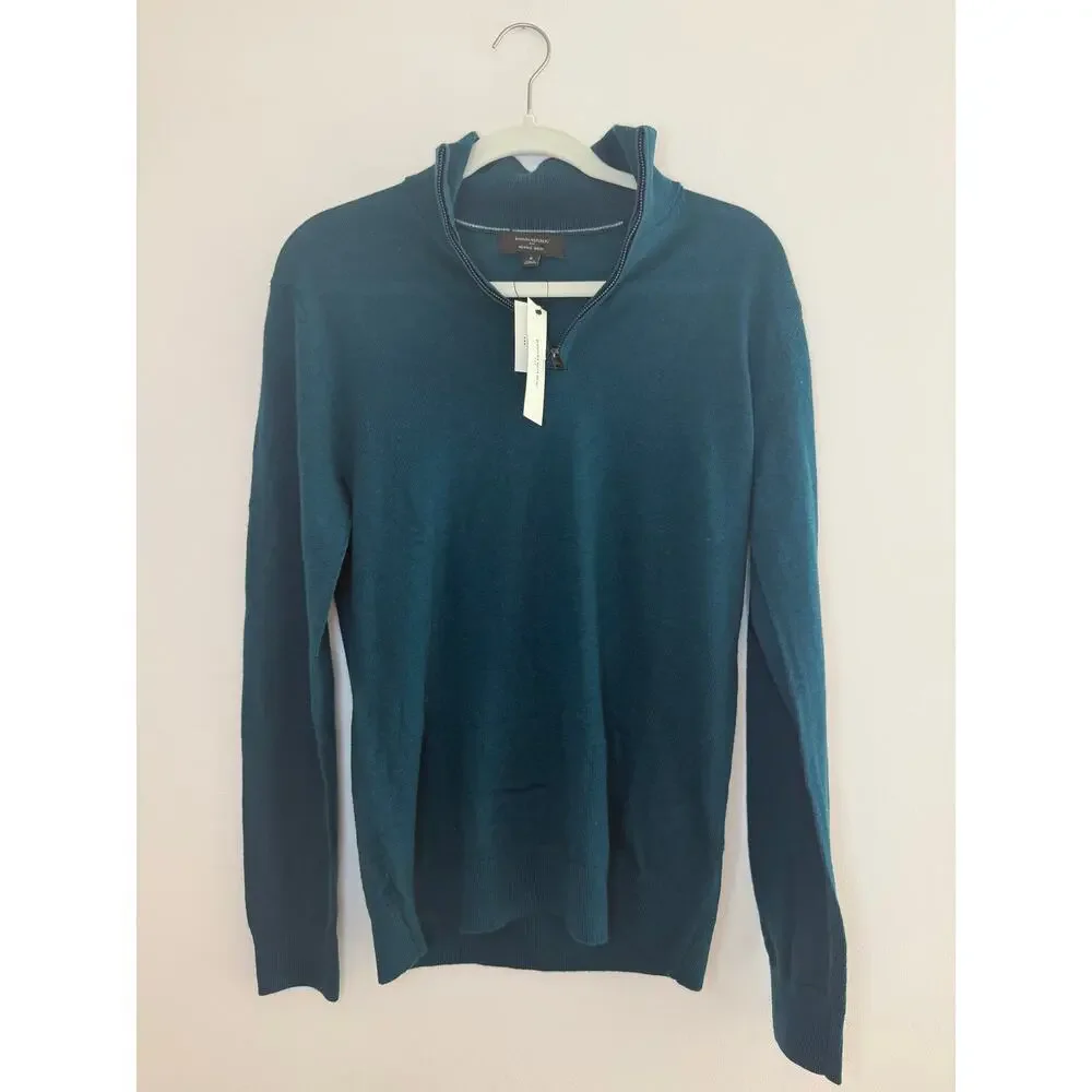 NWT Banana Republic 100% Merino Wool Quarter-Zip Sweater Teal Green Men’s Small